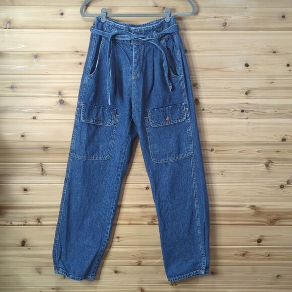HAPPY x NATURE Adventure Cargo Denim Ankle Snap Jeans Size 6 - Picture 1 of 13